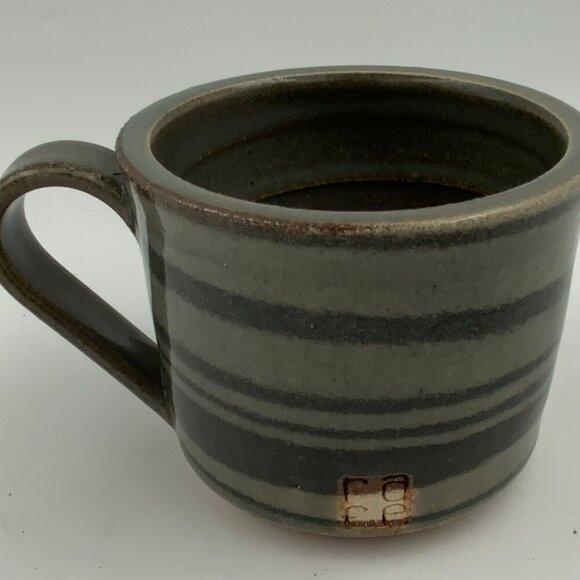 Rafe Bouchard Pottery Large Clay Swirl " DAMN " Mug Peony Flower Design Bottom - Picture 4 of 9